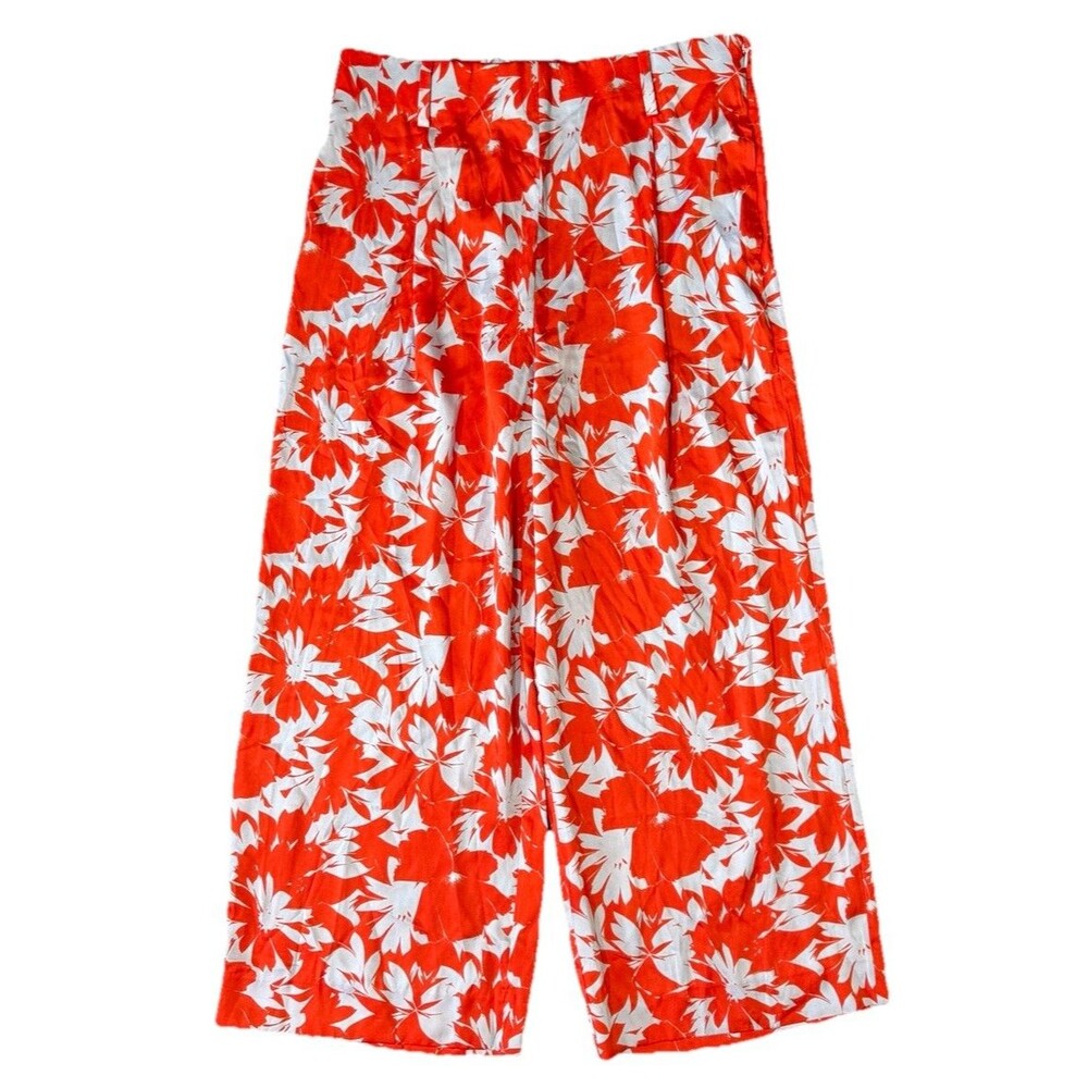 J‎ Crew Women’s Satin Tropical Floral Wide Leg Pants Boho Resort Wear Sz 12 NEW